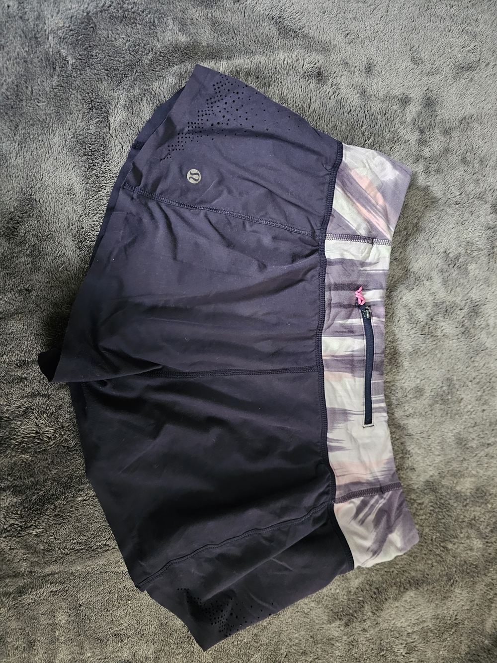 lululemon athletica Navy Shorts with Patterned Lavender Waistband Scalloped